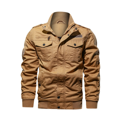 Herren Utility-Bomberjacke im Military-Stil mit Rippstehkragen und Mehrfachtaschen Nord Taschen