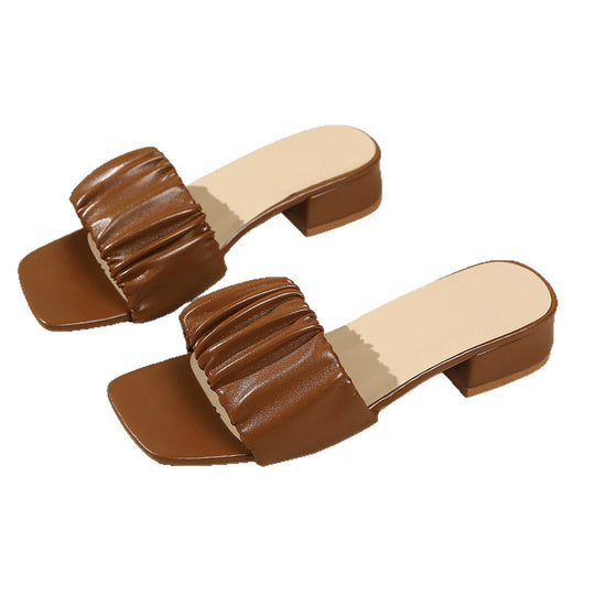 Damen elegante Blockabsatz-Sandalen mit gerafftem Riemen