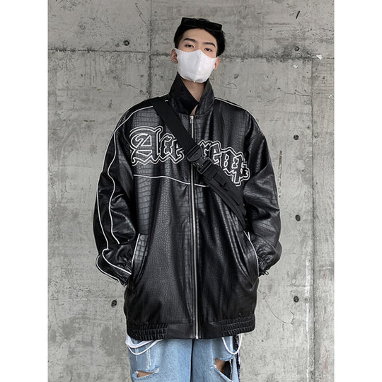 Herren Oversized Kunstlederjacke mit Krokodilprägung und Kontrastpaspel Nord Taschen