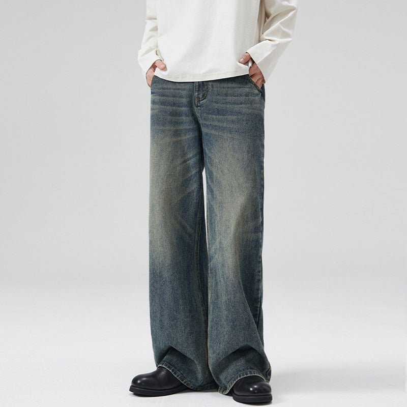 Herren Weite Denim-Jeans im Retro-Workwear-Look mit markanten Whisker- und Faltenakzenten Nord Taschen