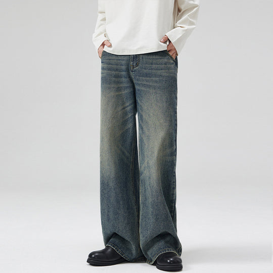 Herren Weite Denim-Jeans im Retro-Workwear-Look mit markanten Whisker- und Faltenakzenten Nord Taschen