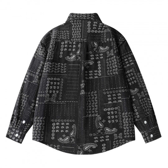 Unisex Kastenförmiges Paisley‑Patchwork Overshirt aus Baumwollmischung mit Hemdkragen und aufgesetzter Brusttasche Nord Taschen