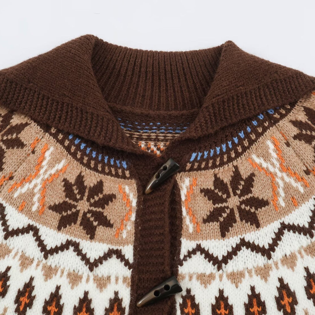 Damen Grobgestrickter Norweger-Cardigan mit Schalkragen und Hornknopfleiste Nord Taschen