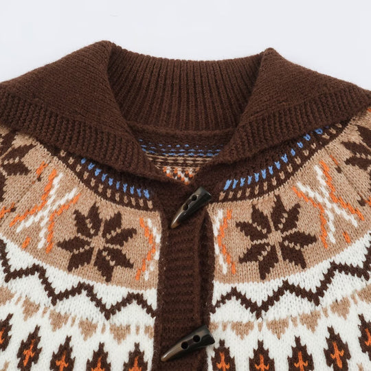 Damen Grobgestrickter Norweger-Cardigan mit Schalkragen und Hornknopfleiste Nord Taschen