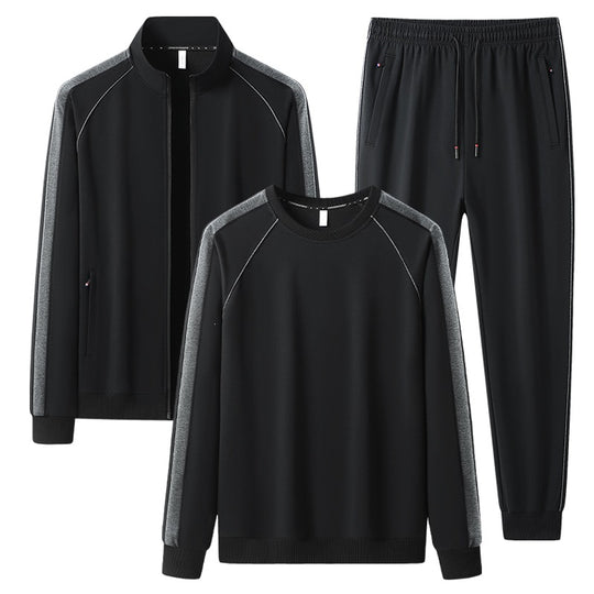 Herren Dreiteiliges Freizeit-Trainingsanzug-Set aus weichem French-Terry mit Reißverschlussjacke, Rundhals-Sweatshirt & Kordel-Jogginghose Nord Taschen