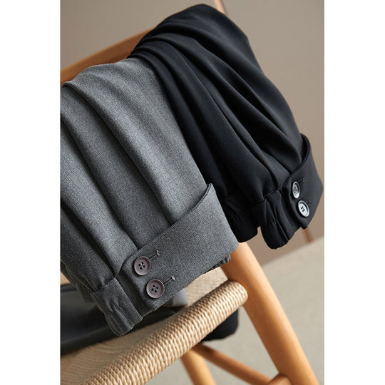 Damen Hochtaillierte Bundfaltenhose mit geradem, leicht tailliertem Bein und Zierknopf Nord Taschen