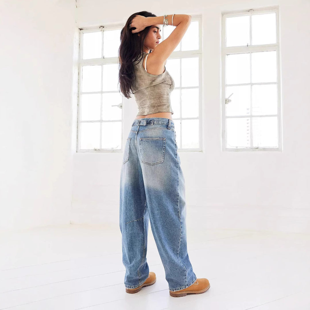 Damen weite tiefsitzende Baggy-Jeans mit Knie-Paneelen und entspannter Passform Nord Taschen