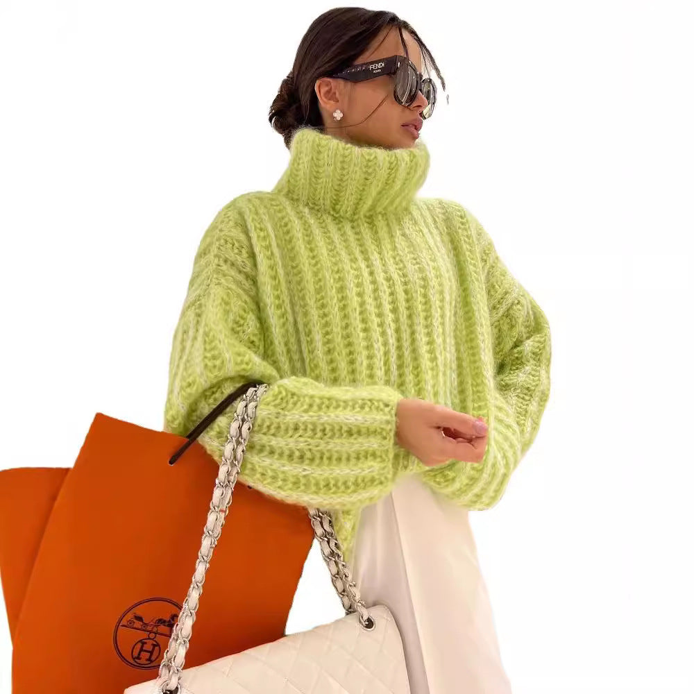 Damen Oversized Grobstrick-Rollkragenpullover mit voluminösen Ärmeln Nord Taschen