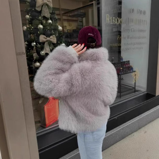 Damen Kurzgeschnittener Kunstpelz‑Blouson mit voluminösem Schalkragen und dichtem Flor Nord Taschen
