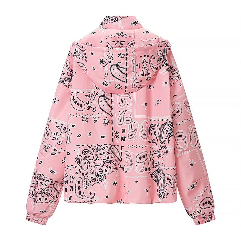 Damen bedruckte leichte Kapuzen‑Windjacke im Bandana‑/Paisley‑Muster Nord Taschen