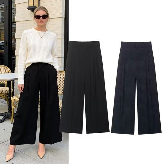 Damen Hochtaillierte weite Palazzohose mit Bundfalten und eleganter Falllinie Nord Taschen