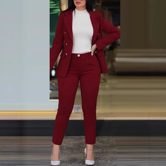 Damen Taillierter Zweiteiler-Blazer mit Slim-Fit Hose im Business-Stil Nord Taschen