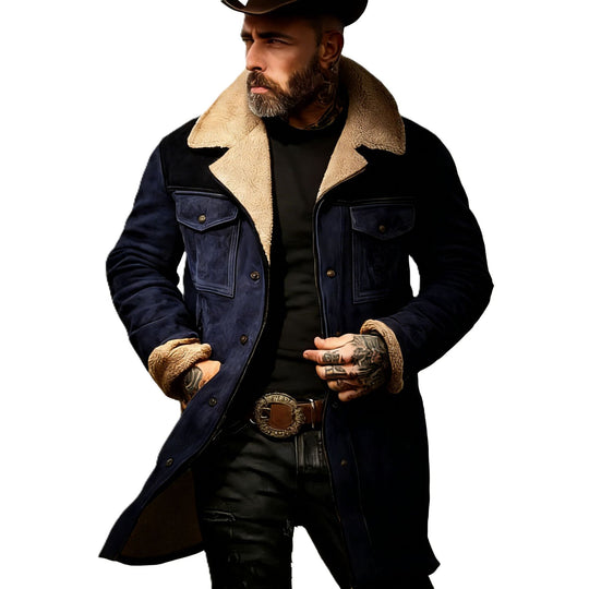 Herren Pilotenjacke aus Velourslederoptik mit Teddyfellinnenfutter und Reverskragen Nord Taschen