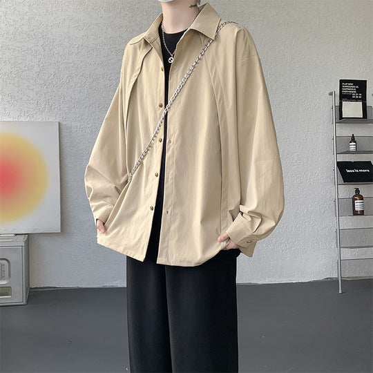 Herren Oversize-Hemdjacke aus leichtem Baumwollmix mit geradem Schnitt & Knopfleiste Nord Taschen