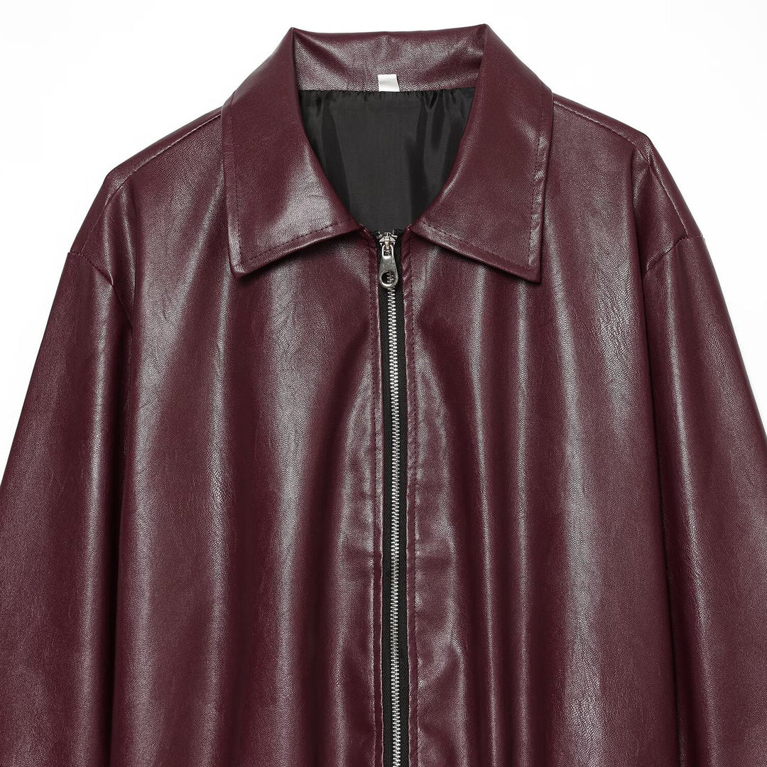 Damen Weiter Kunstleder-Blouson mit durchgehendem Reißverschluss, Hemdkragen und gerafftem Saum Nord Taschen