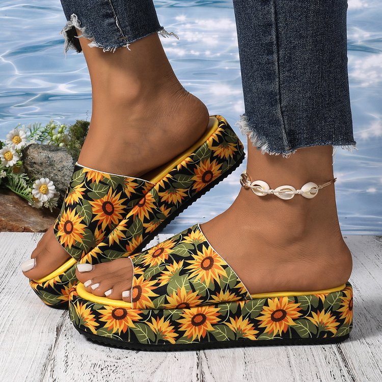 Damen Clogs mit elegantem Sonnenblumenmuster und komfortabler Plattform-Sohle Nord Taschen