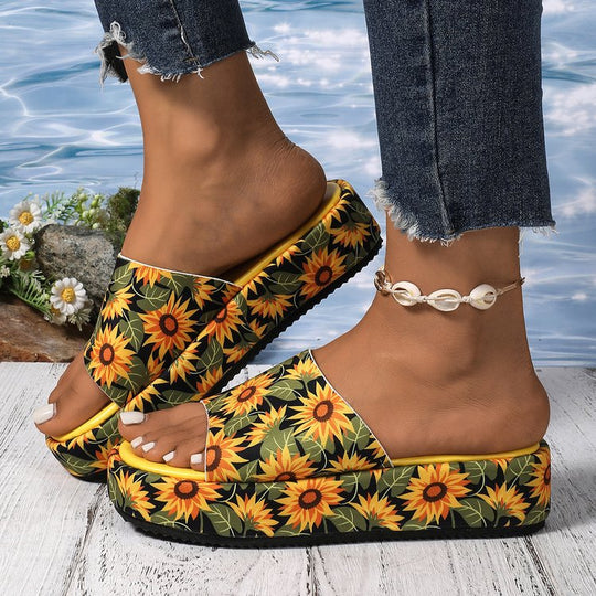 Damen Clogs mit elegantem Sonnenblumenmuster und komfortabler Plattform-Sohle Nord Taschen