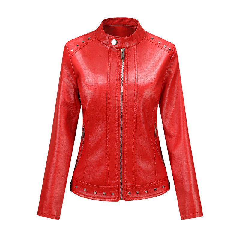 Damen Bikerjacke aus Lederimitat mit Nietenverzierung und tailliertem Schnitt Nord Taschen