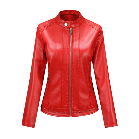 Damen Bikerjacke aus Lederimitat mit Nietenverzierung und tailliertem Schnitt Nord Taschen