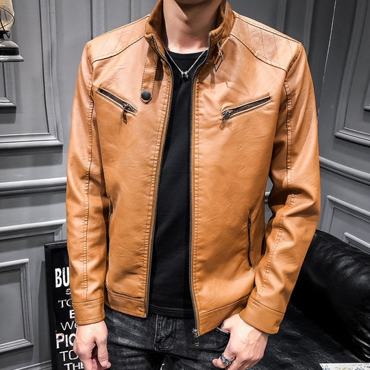Herren Slim-Fit Kunstleder‑Racerblouson mit Stehkragen und Reißverschluss‑Brusttaschen Nord Taschen