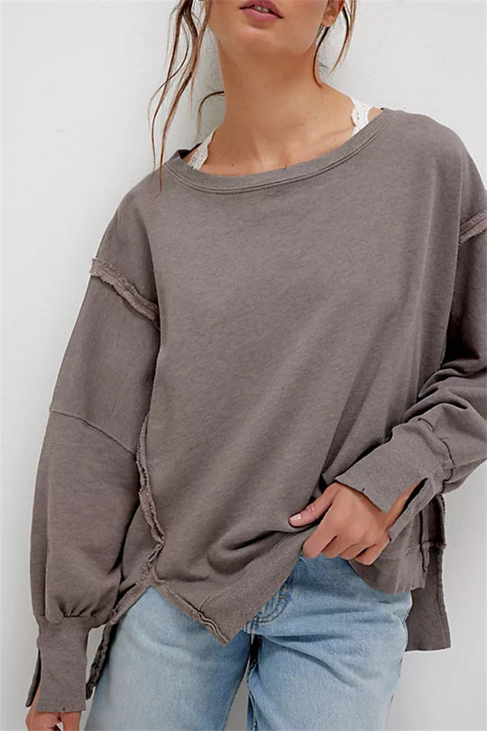 Damen oversized Sweatshirt mit Ballonärmeln, offenen Saumnähten und seitlichen Schlitzen Vittorelli