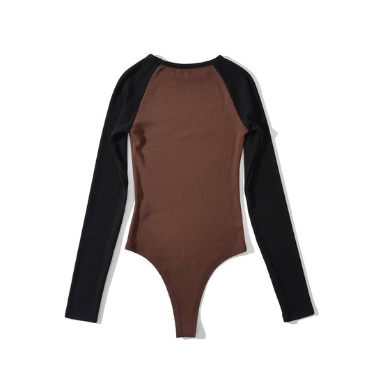 Damen Raglan-Bodysuit mit langen Ärmeln, Rippstruktur und Druckknopfverschluss Nord Taschen