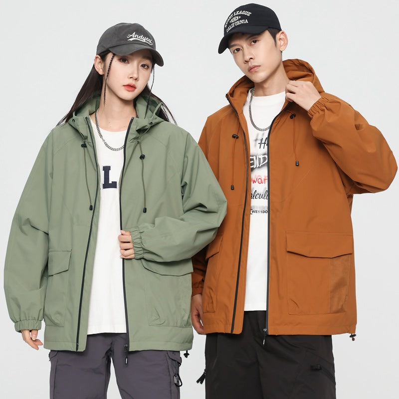 Damen Oversize Windbreaker Jacke mit Kapuze und Cargotaschen Nord Taschen