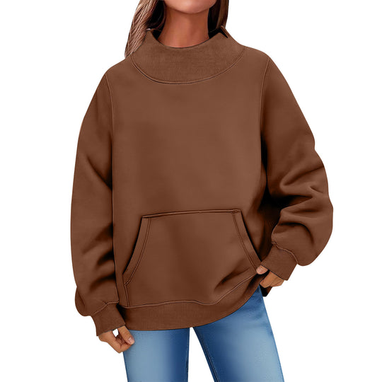Damen Oversize Hoodie mit hohem Rollkragen und Kängurutasche Nord Taschen