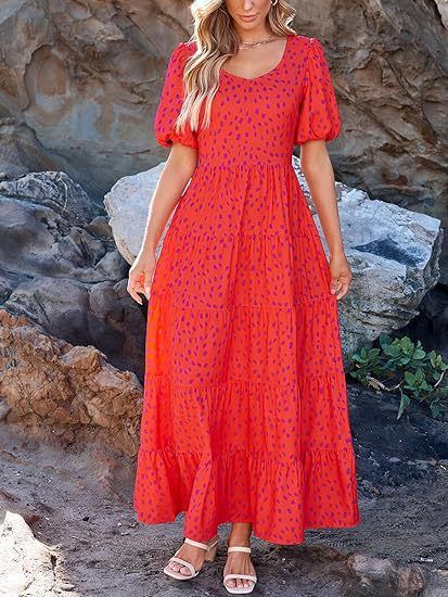 Damen Maxi-Kleid mit floralem Design und voluminösem Rock