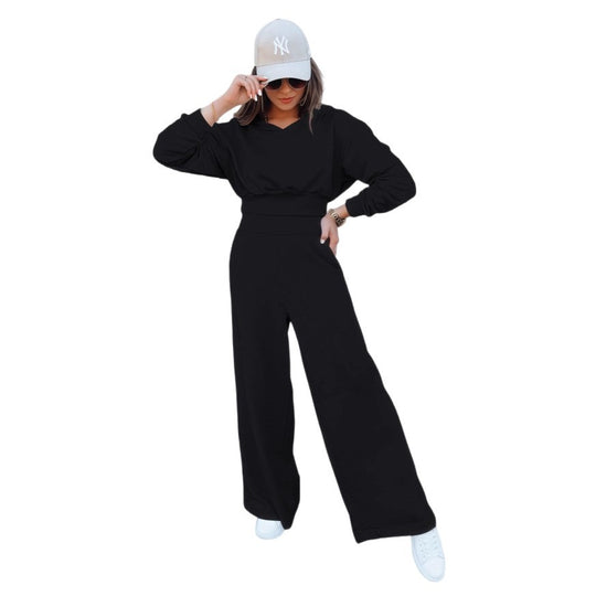 Damen Loungewear-Set mit Cropped V‑Ausschnitt-Pullover und hochtaillierter Palazzohose Nord Taschen