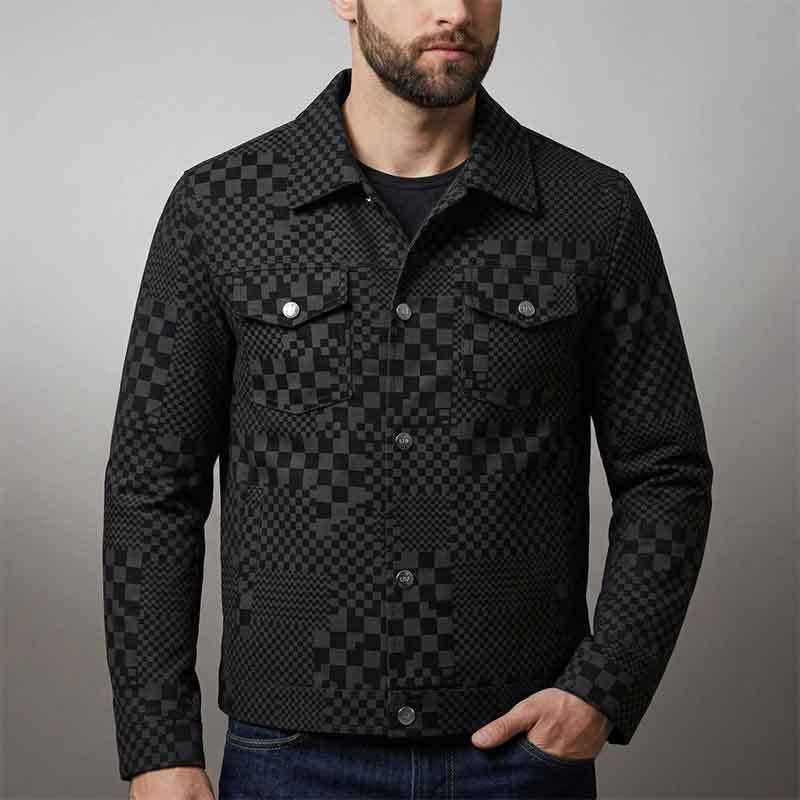 Herren Modische Steppjacke mit einzigartigem Karomuster Nord Taschen