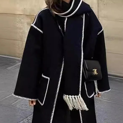 Damen Elegante und stilvolle lange Wollmantel Nord Taschen