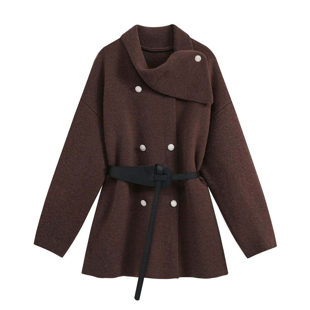 Damen Kurzer Blouson‑Mantel im Cocoon‑Schnitt mit asymmetrischem Schalkragen und Taillengürtel Nord Taschen