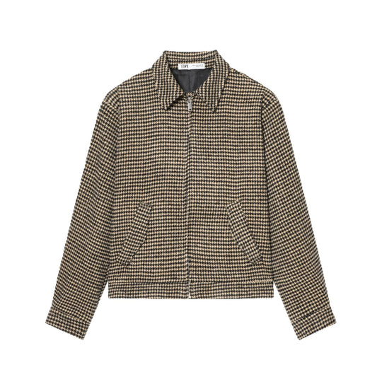 Damen Boxy-Kurzjacke aus Wollmix mit Hahnentrittmuster, Reißverschluss und Hemdkragen Nord Taschen