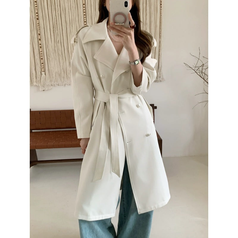 Damen Midilanger Trenchcoat mit Oversize-Schultern und Perlmuttknöpfen Nord Taschen