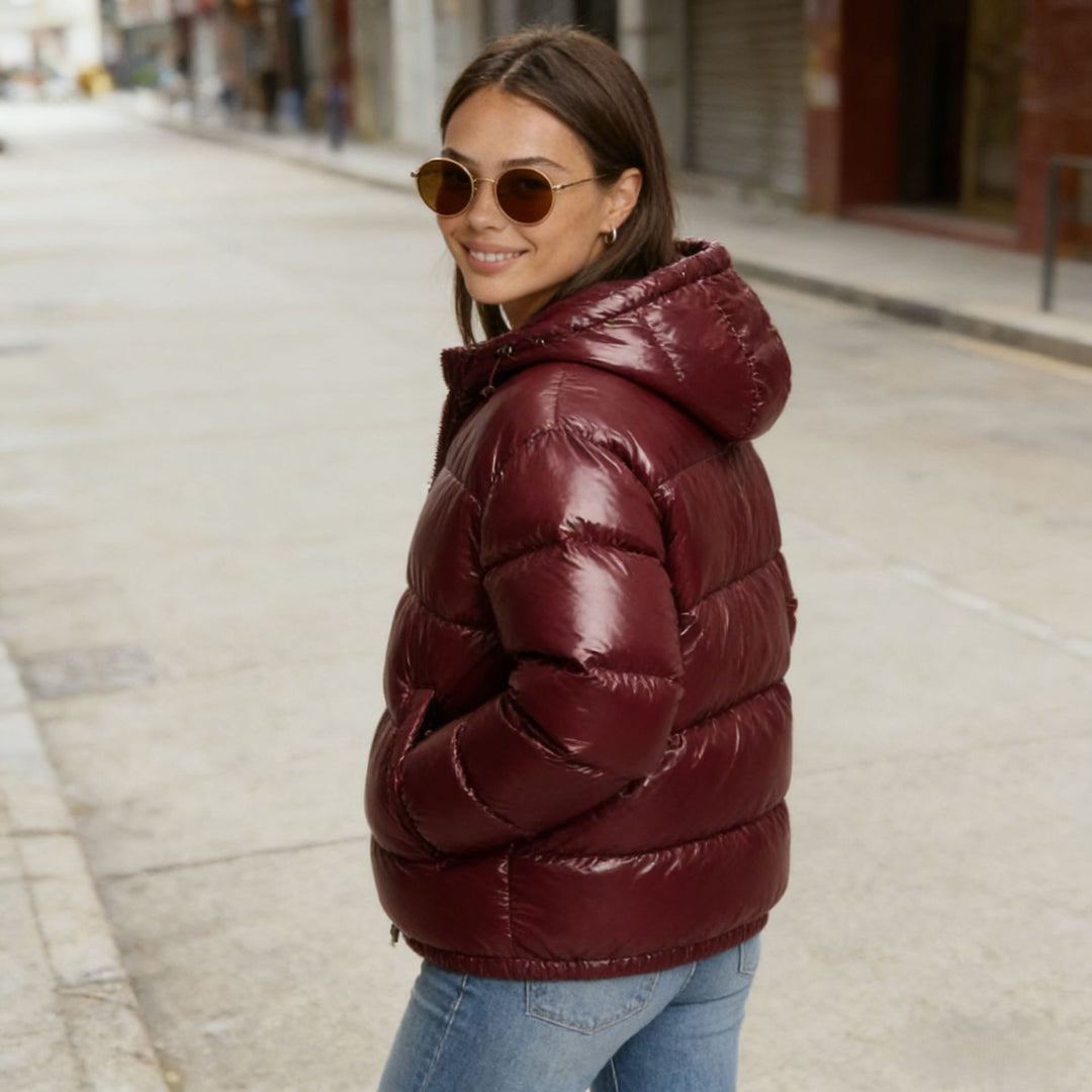 Damen Wattierte Steppjacke mit Kapuze und Taillenkontur Nord Taschen