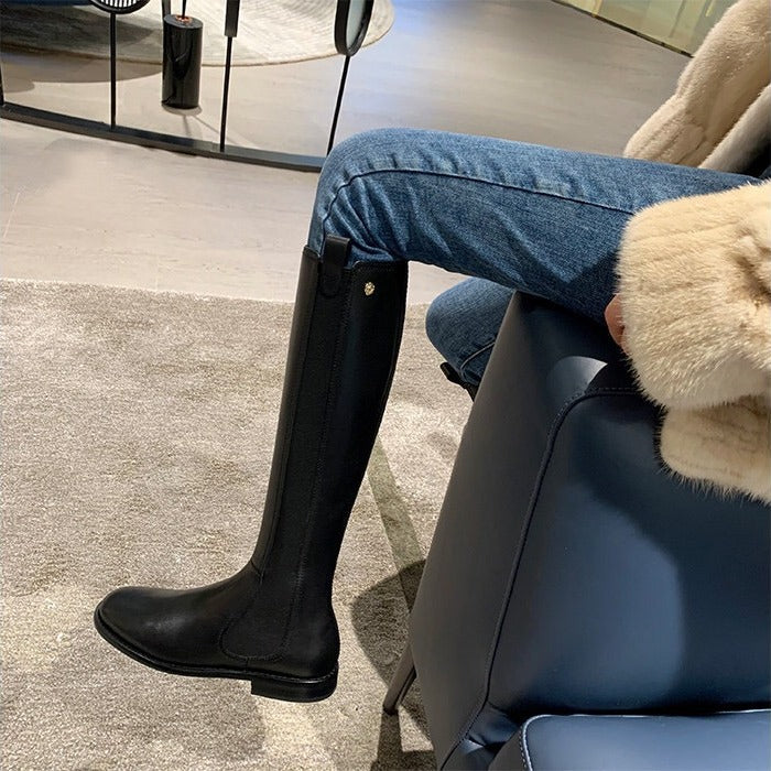 Damen kniehohe Chelsea-Stiefel aus Leder mit Elastikeinsatz Nord Taschen