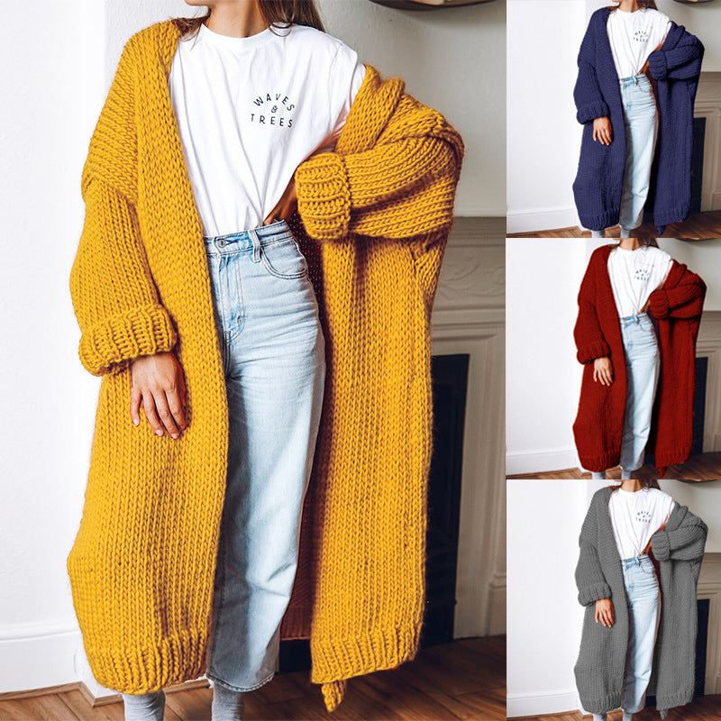 Damen Langärmeliger Grobstrick Cardigan Nord Taschen