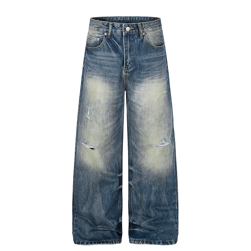 Damen Hochgeschnittene Jeans mit weitem Bein, Used‑Waschung und Destroyed‑Details Nord Taschen