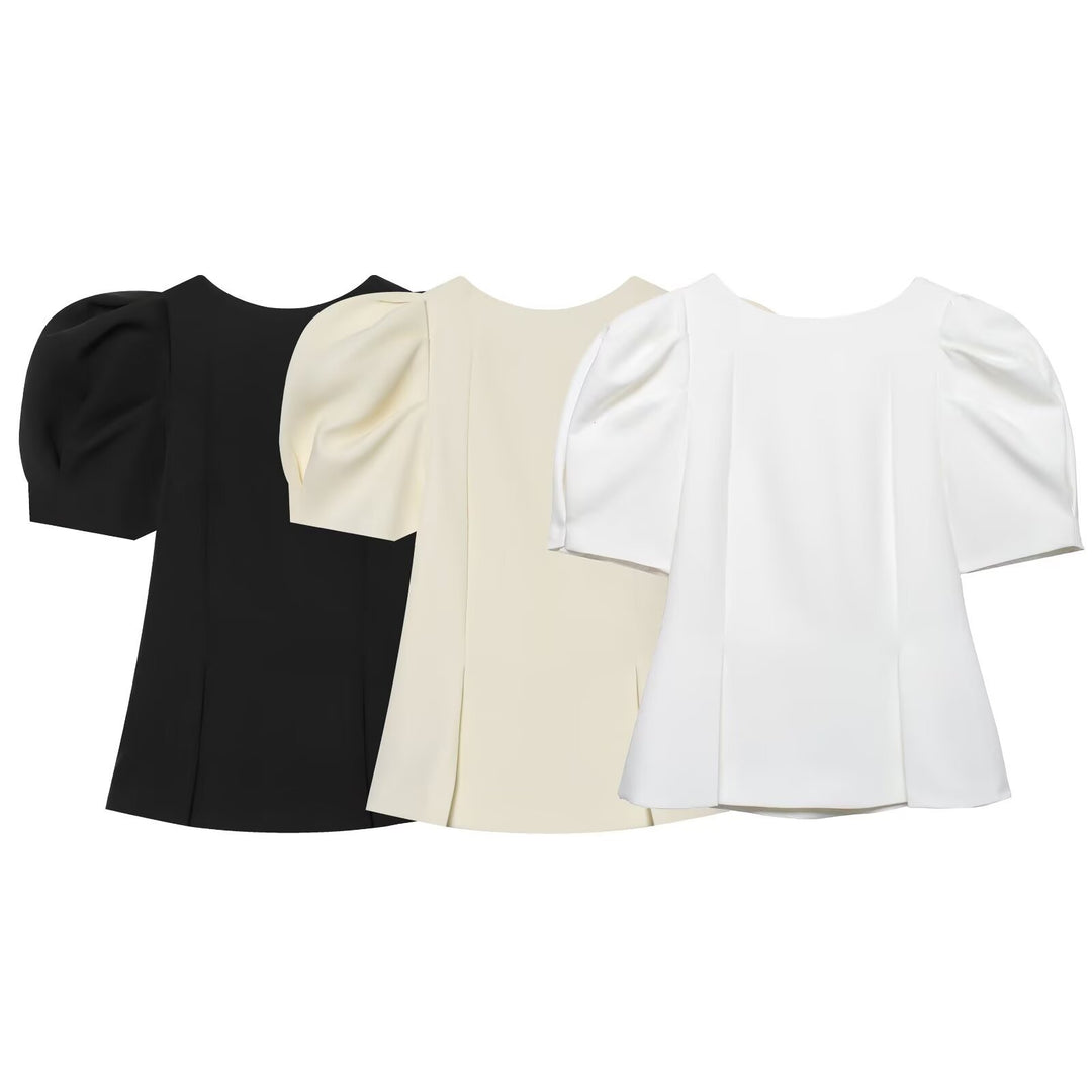 Damen Elegante A-Linien-Bluse mit formgebenden Teilungsnähten und Puffärmeln Nord Taschen