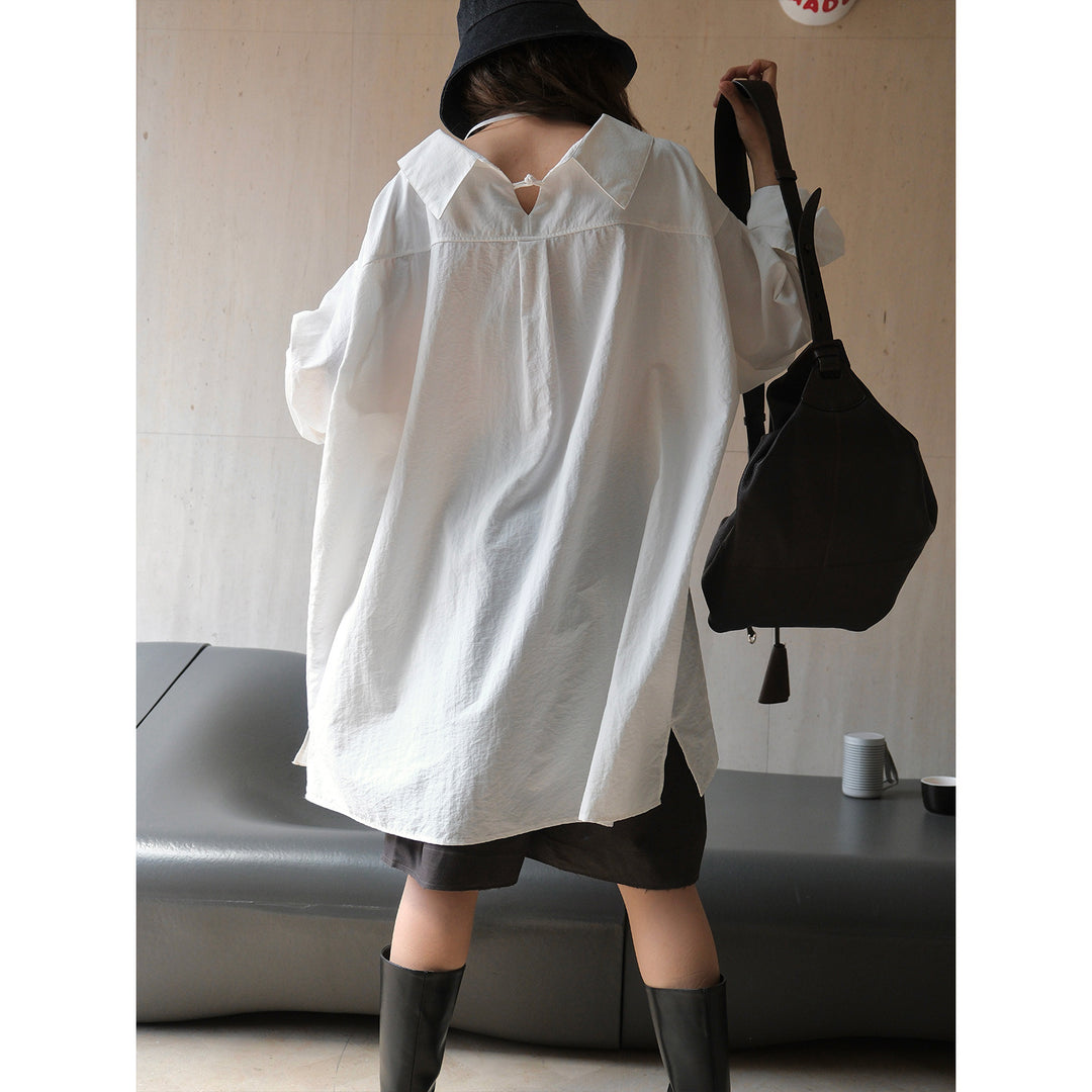 Damen Oversized Hemdblusenkleid mit verdeckter Knopfleiste und Ballonärmeln Nord Taschen