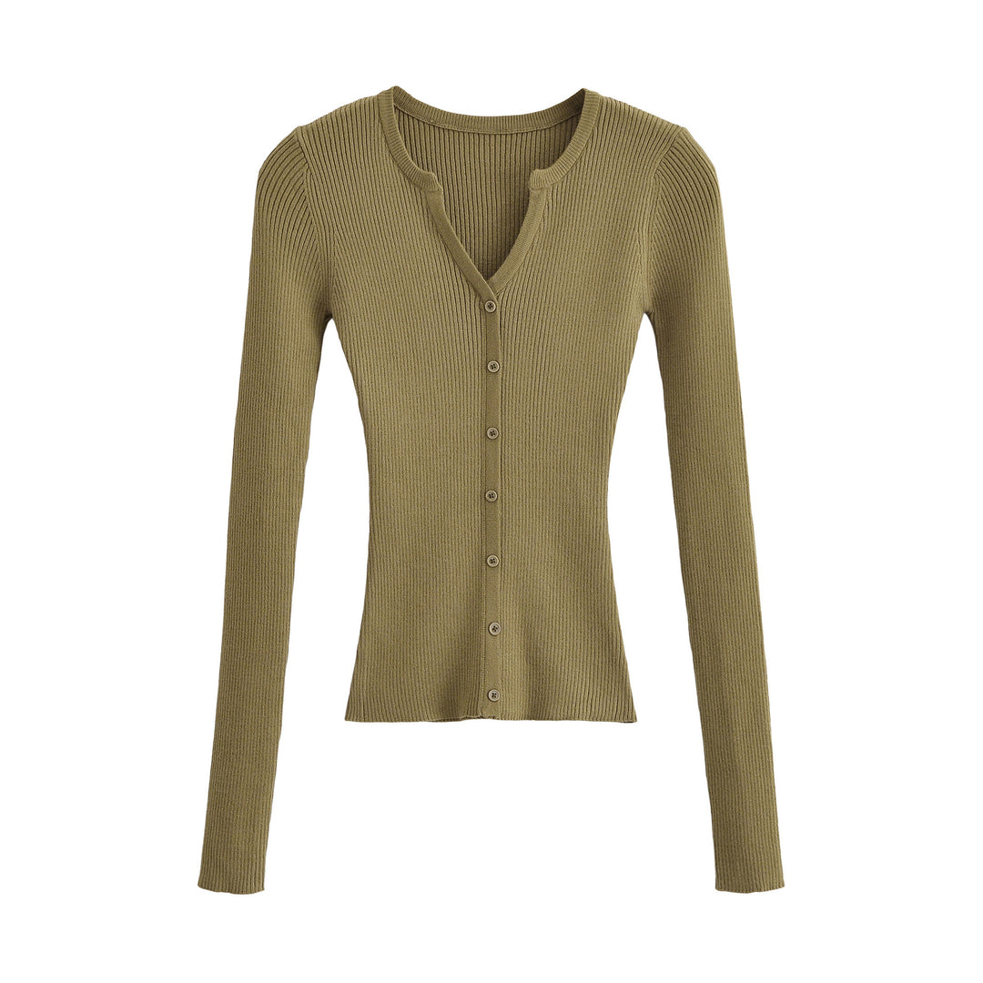 Damen Gerippte Feinstrick-Cardigan mit tiefem V-Ausschnitt und Knopfleiste Nord Taschen