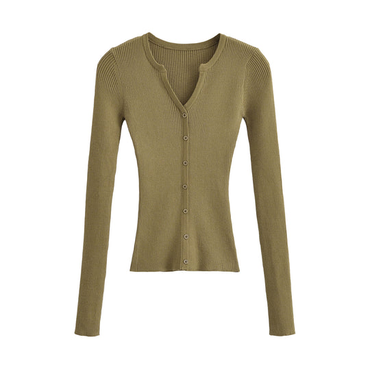 Damen Gerippte Feinstrick-Cardigan mit tiefem V-Ausschnitt und Knopfleiste Nord Taschen