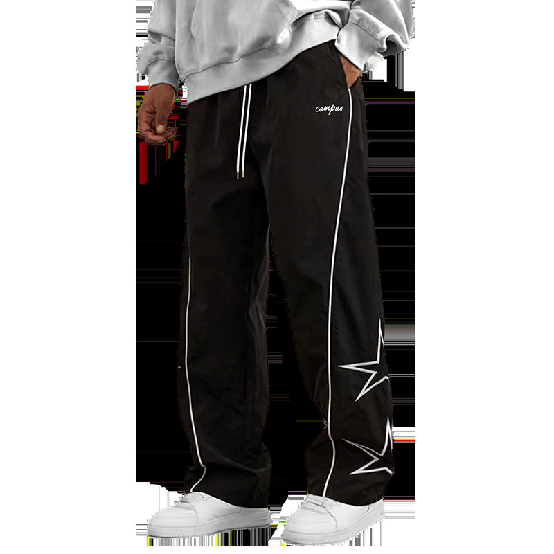 Herren Weite Trackpants mit Kontrastpaspel, Kordelzug und Sternapplikation Nord Taschen