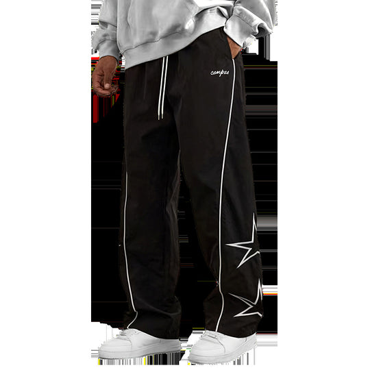 Herren Weite Trackpants mit Kontrastpaspel, Kordelzug und Sternapplikation Nord Taschen
