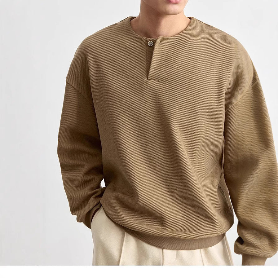 Herren Strukturierter Oversize-Strickpullover mit Henley-Knopfleiste Nord Taschen