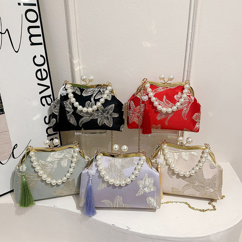 Damen elegante Clutch mit Perlenschmuck Nord Taschen