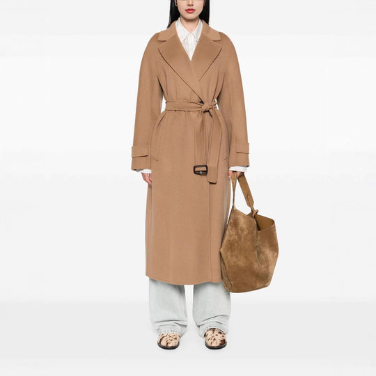 Damen Wickelmantel aus Wollmix mit Taillengürtel und Oversize-Schulter Nord Taschen