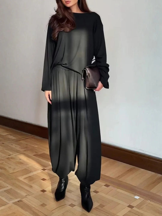 Damen Oversize-Seidiges Ensemble mit kastigem Oberteil und ballonförmiger Plissee-Hose Nord Taschen