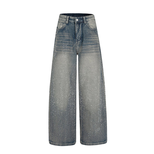 Damen Weite hochgeschnittene Palazzo-Jeans mit Glitzereffekt und Used-Waschung Nord Taschen